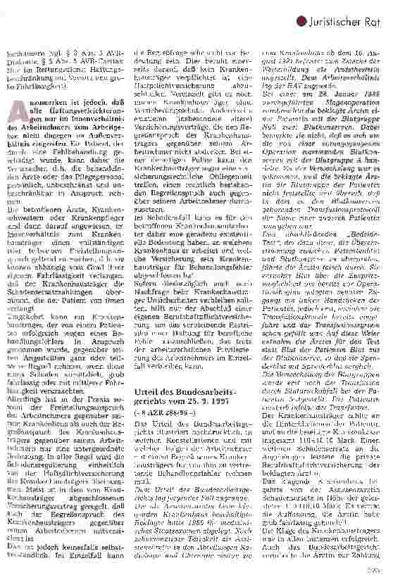 Vorschauseite 2: Haftung des Arbeitnehmers, Regreß des Arbeitgebers Urteil des Bundesarbeitsgerichts vom 25. 9. 1997, 8 AZR 288/96