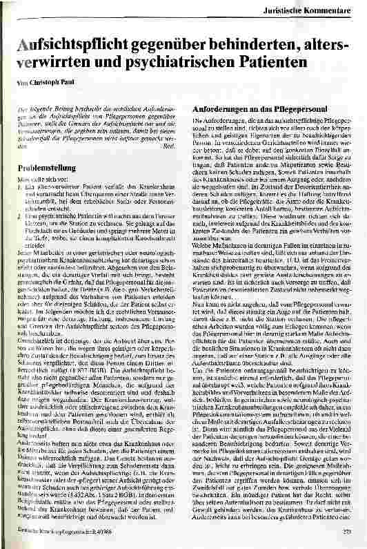 Vorschauseite 1: Aufsichtspflicht gegenüber behinderten,altersverwirrten und psychiatrischen Patienten