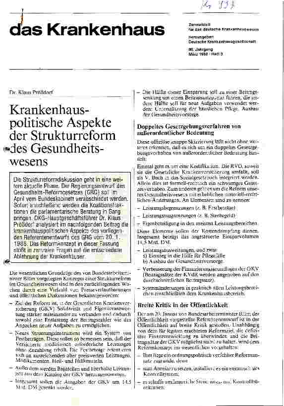 Vorschauseite 1: Krankenhauspolitische Aspekte der Strukturreform des Gesundheitswesens