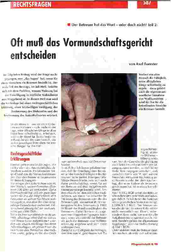 Vorschauseite 1: Oft muß das Vormundschaftsgericht entscheiden Der Betreuer hat das Wort - oder doch nicht? (Teil 2)