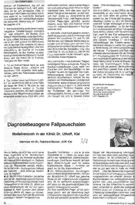 Vorschauseite 1: Diagnosebezogene Fallpauschalen Modellversuch in der Klinik Dr. Uthoff, Kiel