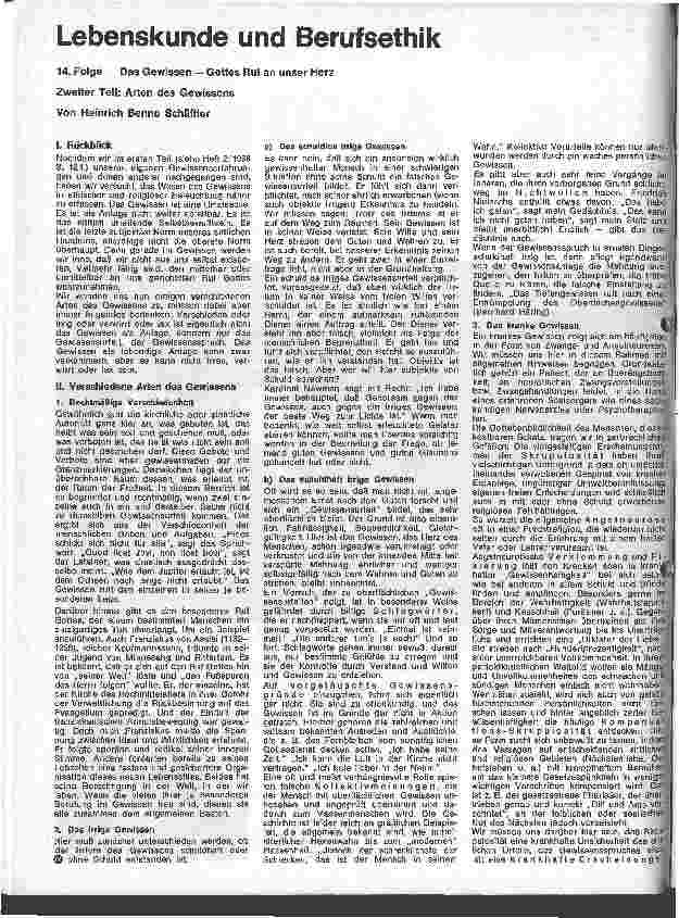 Vorschauseite 1: Lebenskunde und Berufsethik 14. Folge: Das Gewissen - Gottes Ruf an unser Herz 2. Teil: Arten des Gewissens