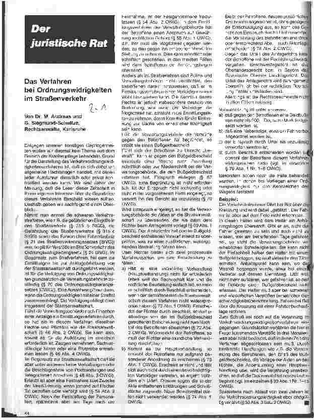 Vorschauseite 1: Das Verfahren bei Ordnungswidrigkeiten im Straßenverkehr