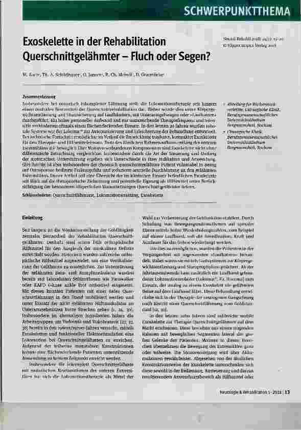 Vorschauseite 1: Exoskelette in der Rehabilitation Querschnittgelähmter Fluch oder Segen?