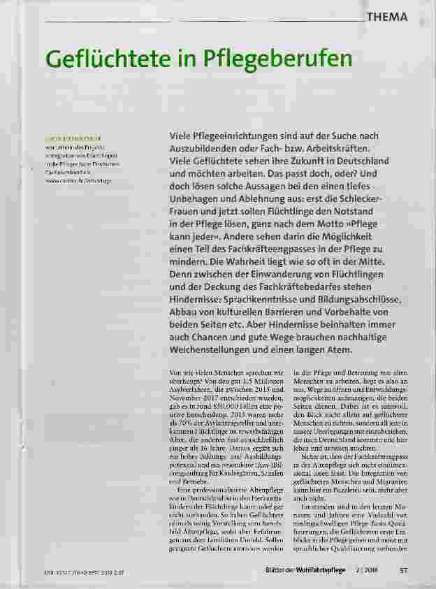 Vorschauseite 1: Geflüchtete in Pflegeberufen