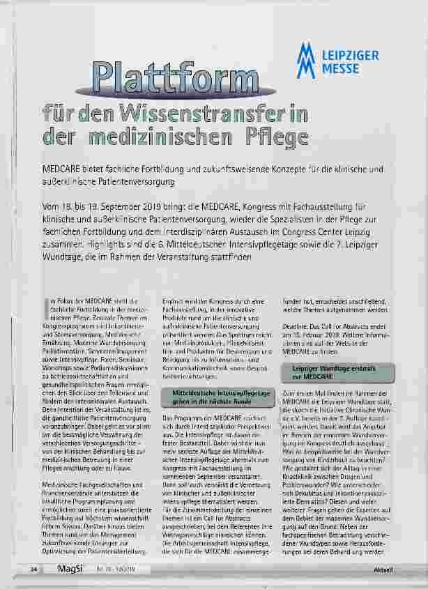 Vorschauseite 1: Plattform für den Wissenstransfer in der medizinischen Pflege