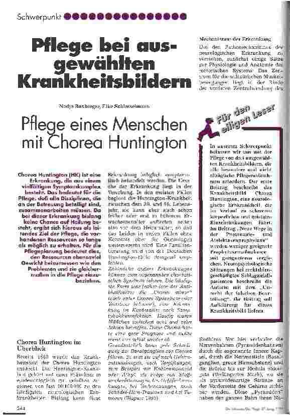 Vorschauseite 1: Pflege eines Menschen mit Chorea Huntington