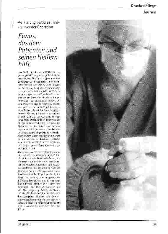 Vorschauseite 1: Etwas, das dem Patienten und seinen Helfern hilft Aufklärung des Anästhesisten vor der Operation