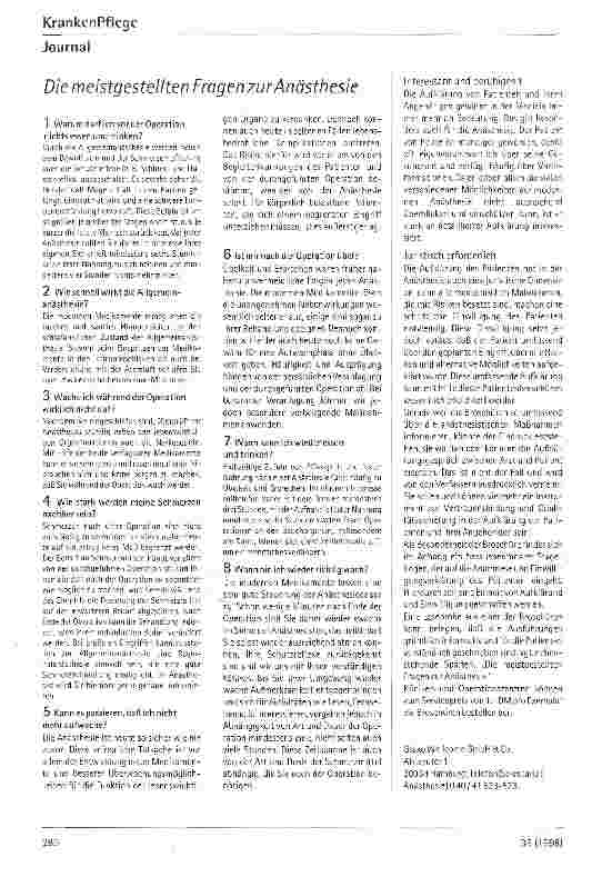 Vorschauseite 2: Etwas, das dem Patienten und seinen Helfern hilft Aufklärung des Anästhesisten vor der Operation