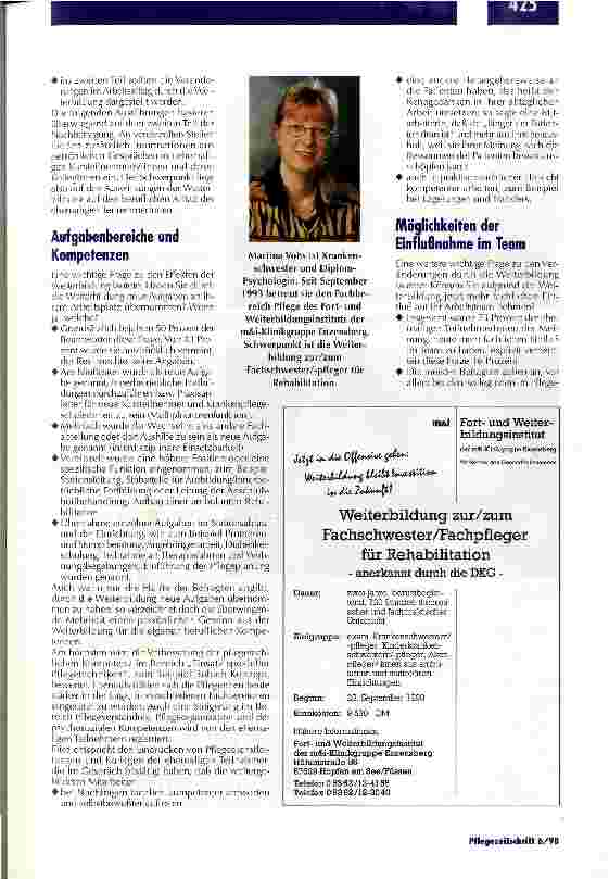 Vorschauseite 2: Kursteilnehmer aus fünf Kursen nehmen Stellung Weiterbildung zur/zum Fachschwester/Fachpfleger für Rehabilitation