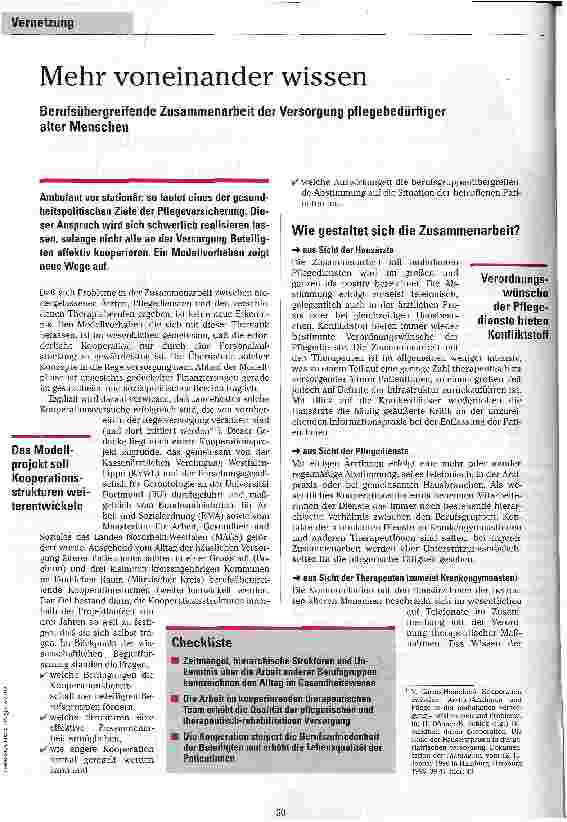 Vorschauseite 1: Mehr voneinander wissen Berufsübergreifende Zusammenarbeit der Versorgung pflegebedürftiger alter Menschen