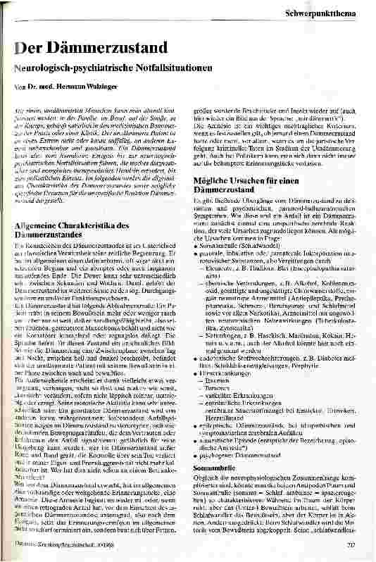 Vorschauseite 1: Der Dämmerzustand Neurologisch-psychiatrische Notsituationen
