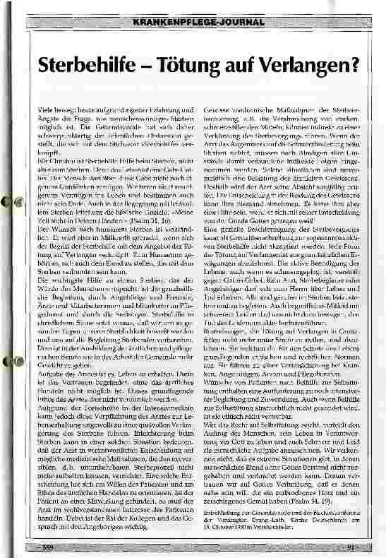 Vorschauseite 1: Sterbehilfe - Tötung auf Verlangen