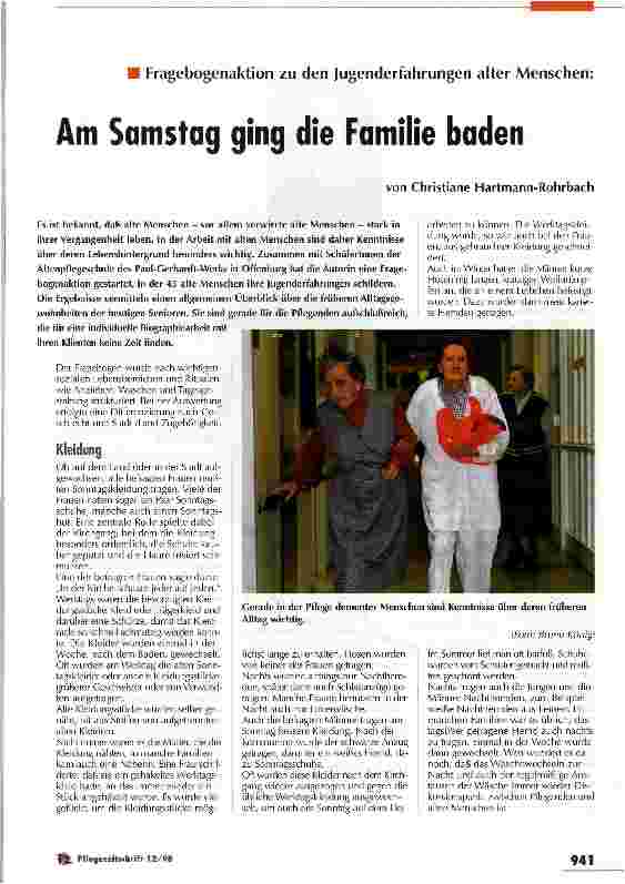 Vorschauseite 1: Fragebogenaktion zu den Jugenderfahrungen alter Menschen: Am Samstag ging die Familie baden