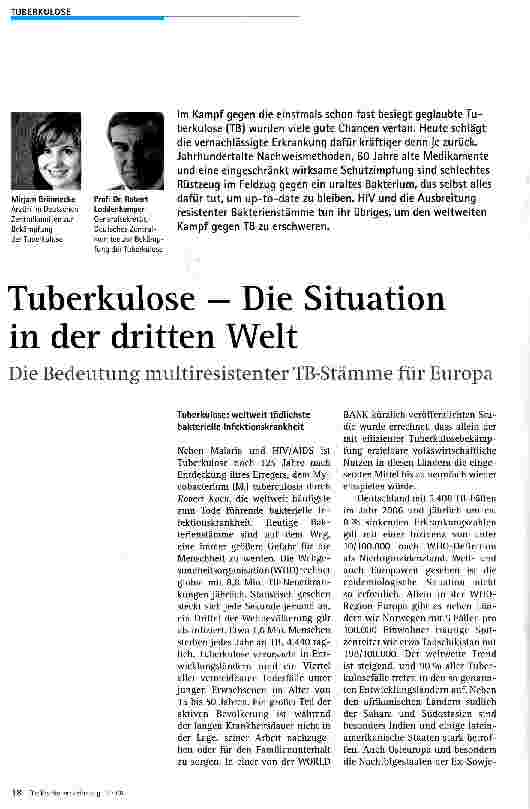 Vorschauseite 1: Tuberkulose — Die Situation in der dritten Welt
