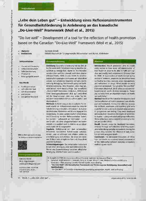Vorschauseite 1: „Lebe dein Leben gut Entwicklung eines Reflexionsinstrumentes für Gesundheitsförderung in Anlehnung an das kanadische „Do-Live-Well Framework (Moll et al., 2015)