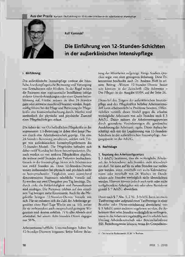 Vorschauseite 1: Die Einführung von 12-Stunden-Schichten in der auf^erklinischen Intensivpflege