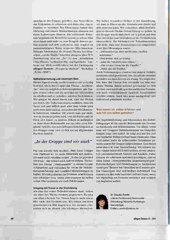 Vorschauseite 4: Selbsthilfegruppe funktioniert auch stationär