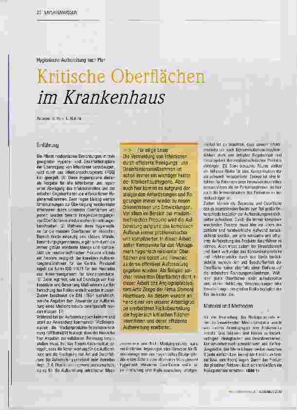 Vorschauseite 1: Kritische Oberflächen im Krankenhaus
