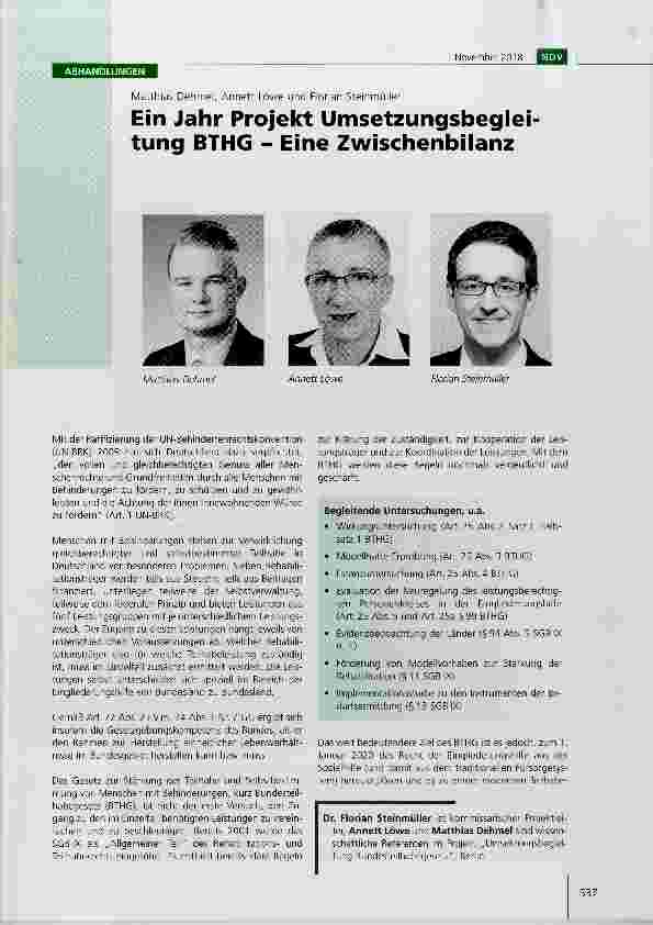 Vorschauseite 1: Ein Jahr Projekt Umsetzungsbegleitung BTHG Eine Zwischenbilanz