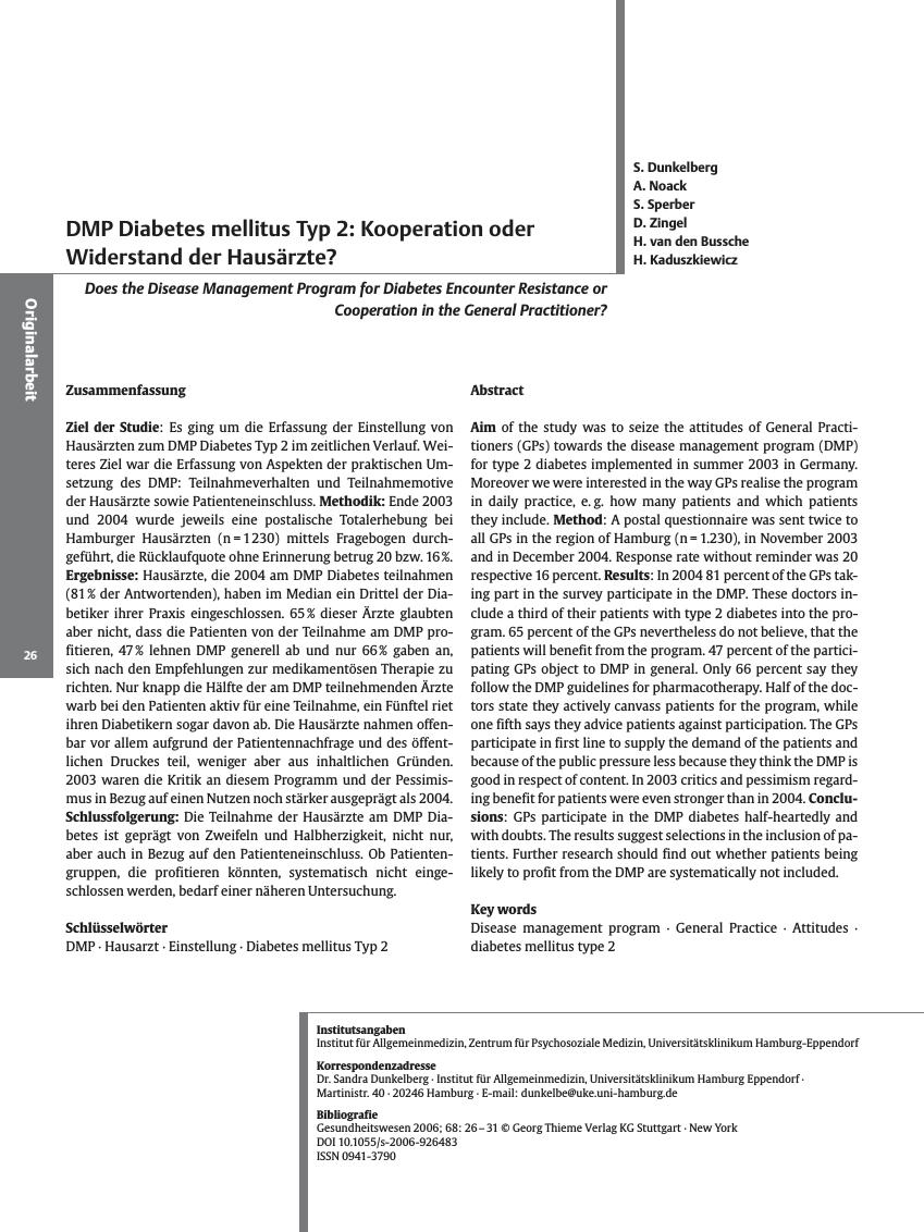 Vorschauseite 1: DMP Diabetes mellitus Typ 2: Kooperation oder Widerstand der Hausärzte?