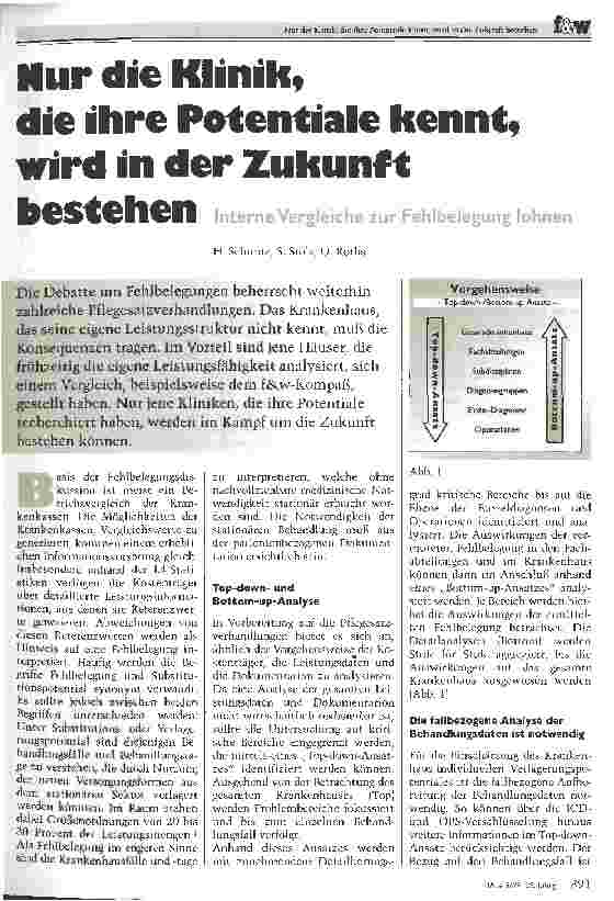 Vorschauseite 1: Nur die Klinik, die ihre Potentiale kennt, wird in der Zukunft bestehen Interne Vergleiche zur Fehlbelegung lohnen
