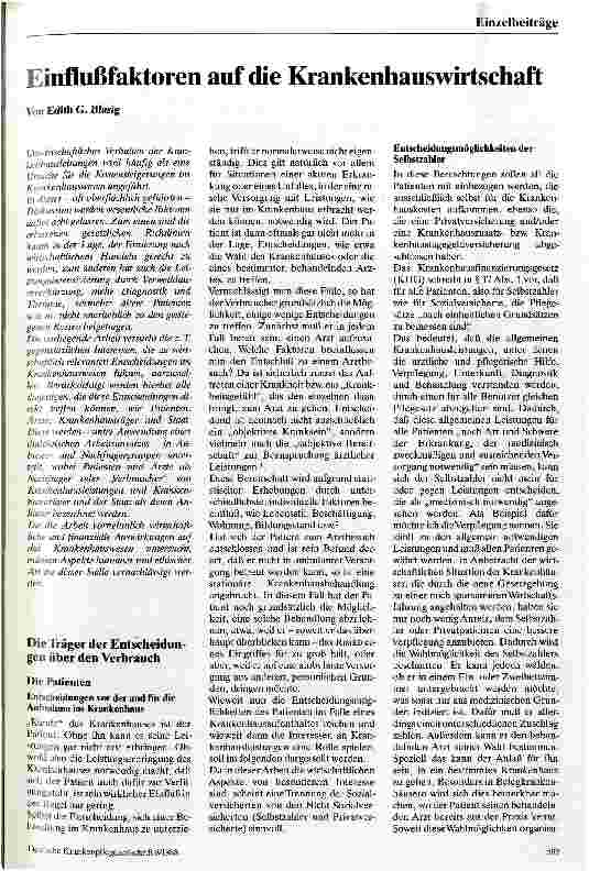 Vorschauseite 1: Einflußfaktoren auf die Krankenhauswirtschaft