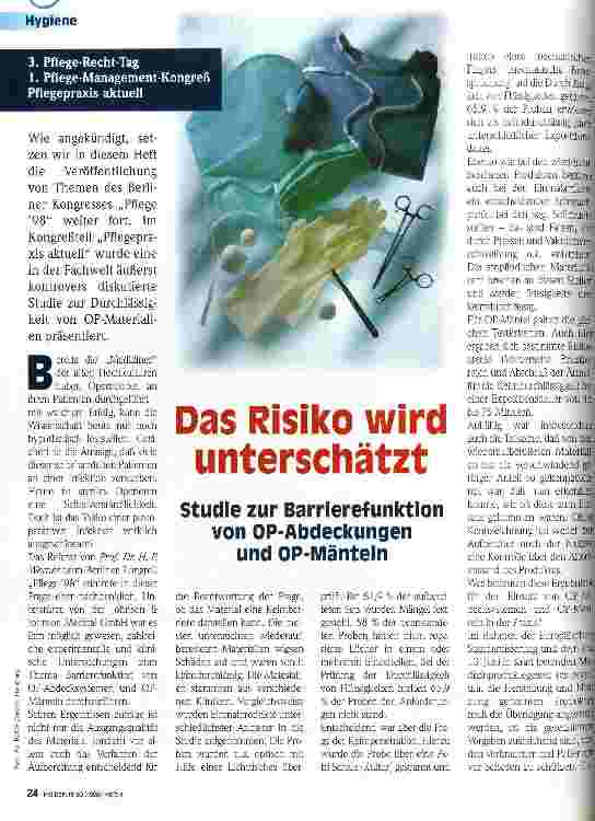 Vorschauseite 1: Das Risiko wird unterschätzt Studie zur Barrierefunktion von OP-Abdeckungen und OP-Mänteln