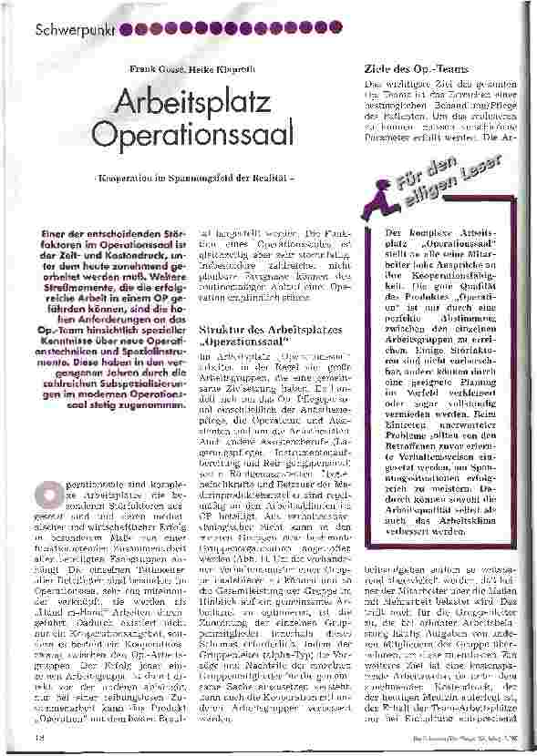 Vorschauseite 1: Arbeitsplatz Operationssaal Kooperation im Spannungsfeld der Realität