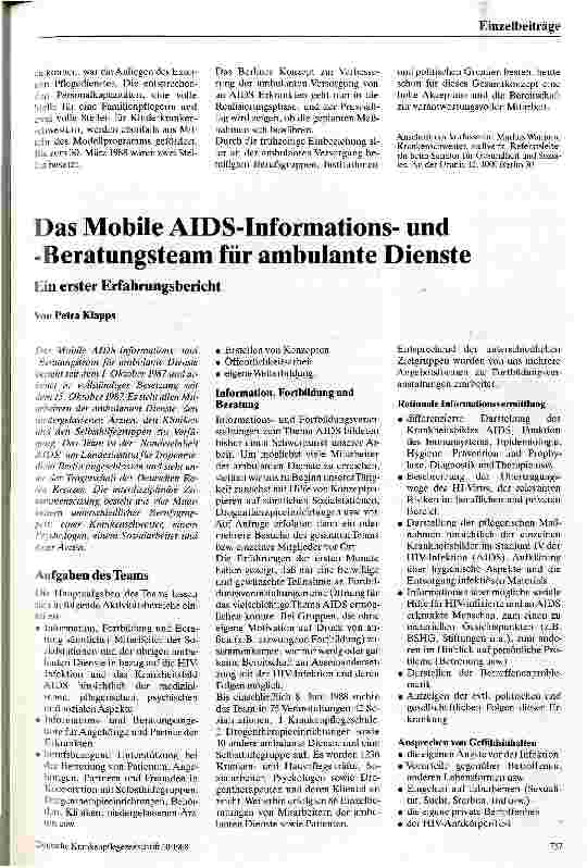 Vorschauseite 1: Das Mobile AIDS-Informationsund Beratungsteam für ambulante Dienste Ein erster Erfahrungsbericht
