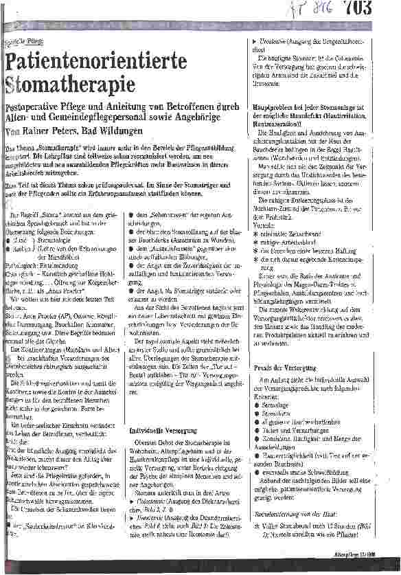 Vorschauseite 1: Spezielle Pflege: Patientenorientierte Stomatherapie / Postoperative Pflege u.Anleitung v. Betroffenen durch Alten-u.Gemeindepflegepersonen
