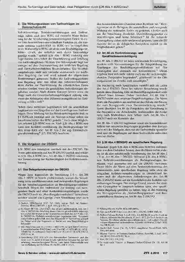 Vorschauseite 2: Tarifverträge und Datenschutz: neue Perspektiven durch §26 Abs. 4 BDSG-neu?