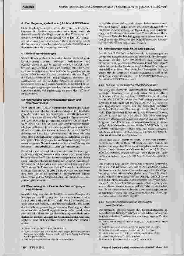 Vorschauseite 3: Tarifverträge und Datenschutz: neue Perspektiven durch §26 Abs. 4 BDSG-neu?