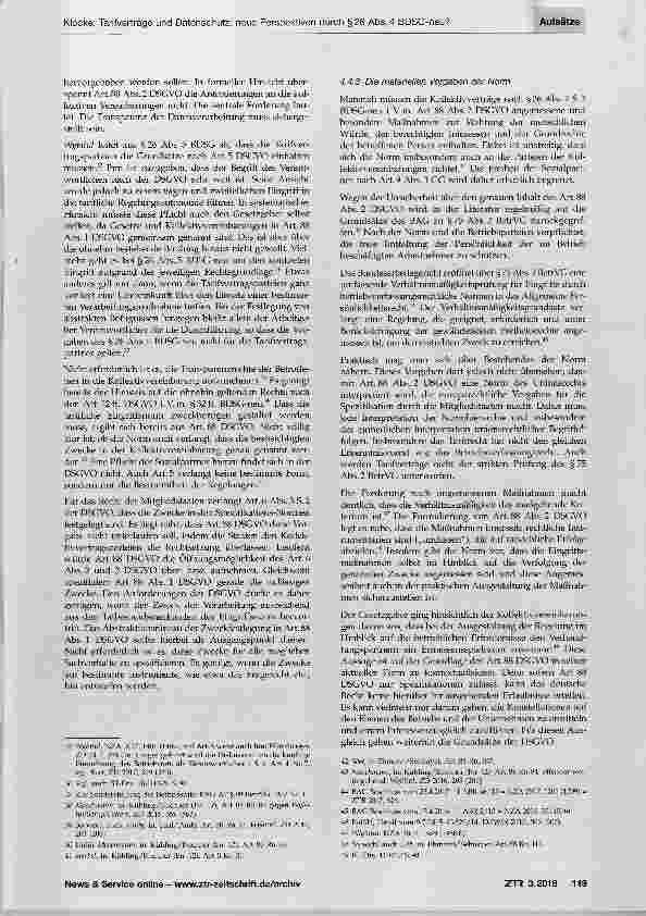 Vorschauseite 4: Tarifverträge und Datenschutz: neue Perspektiven durch §26 Abs. 4 BDSG-neu?