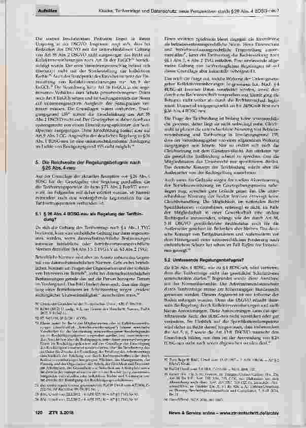 Vorschauseite 5: Tarifverträge und Datenschutz: neue Perspektiven durch §26 Abs. 4 BDSG-neu?