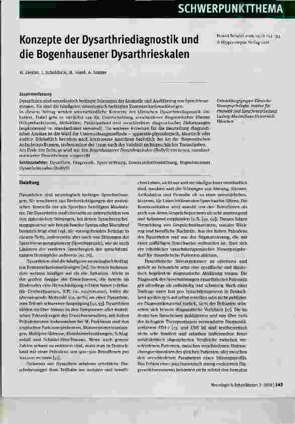 Vorschauseite 1: Konzepte der Dysarthriediagnostik und die Bogenhausener Dysarthrieskaien