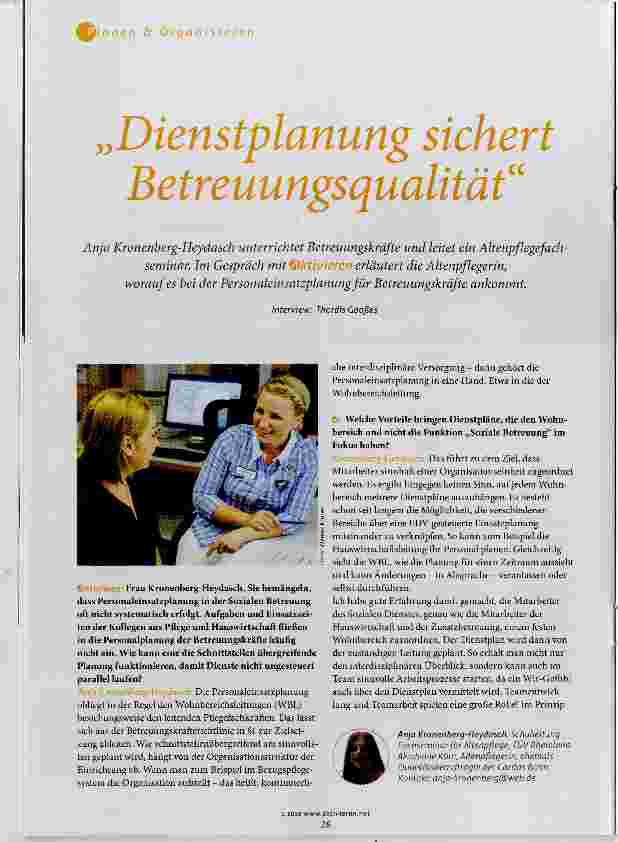 Vorschauseite 1: Dienstplanung sichert Betreuungsqualität