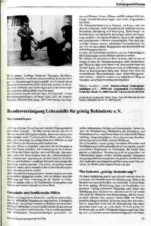 Vorschauseite 1: Selbsthilfegruppen stellen sich vor Bundesvereinigung Lebenshilfe für geistig Behinderte e.V.