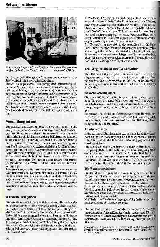Vorschauseite 2: Selbsthilfegruppen stellen sich vor Bundesvereinigung Lebenshilfe für geistig Behinderte e.V.