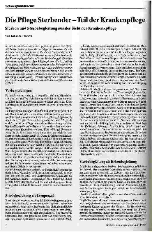 Vorschauseite 1: Die Pflege Sterbender- Teil der Krankenpflege Sterben und Sterbebegleitung aus Sicht der Krankenpflege