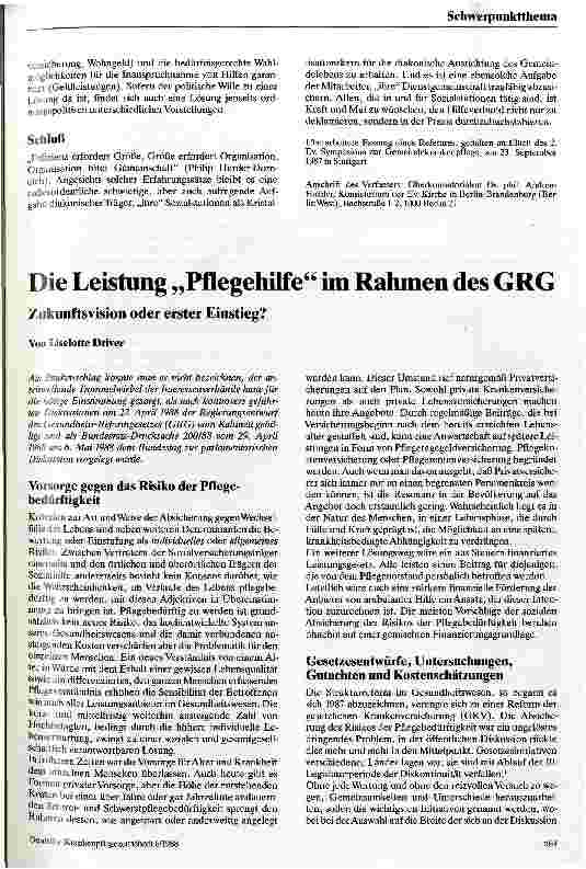 Vorschauseite 1: Die Leistung Pflegehilfe im Rahmen des GRG Zukunftsversion oder erster Einstieg