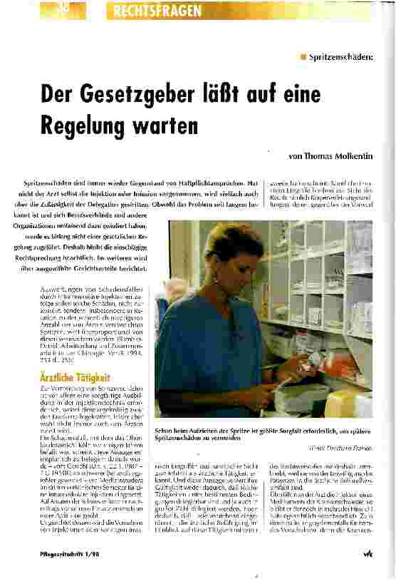 Vorschauseite 1: Der Gesetzgeber läßt auf eine Regelung warten Spritzenschäden