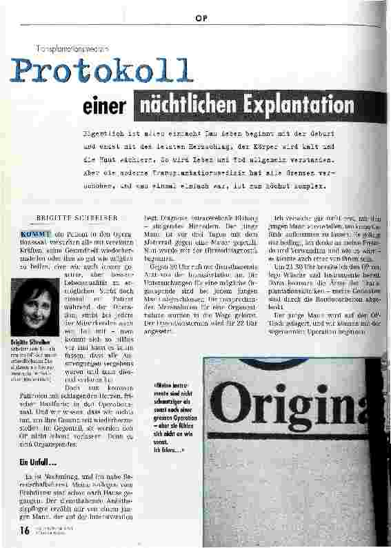 Vorschauseite 1: Protokoll einer nächtlichen Explantation Transplantationsmedizin