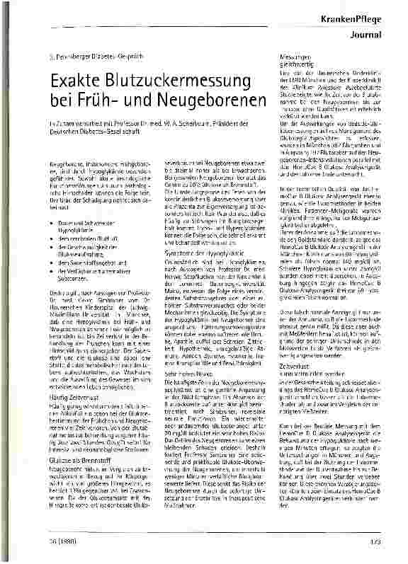 Vorschauseite 1: Exakte Blutzuckermessung bei Frühund Neugeborenen 3. Petersberger Diabetes-Gespräch, in Zusammenarbeit mit Prof. Dr. med. W. A. Scherbaum, Präsident der Deutschen Diabetes-Gesells…