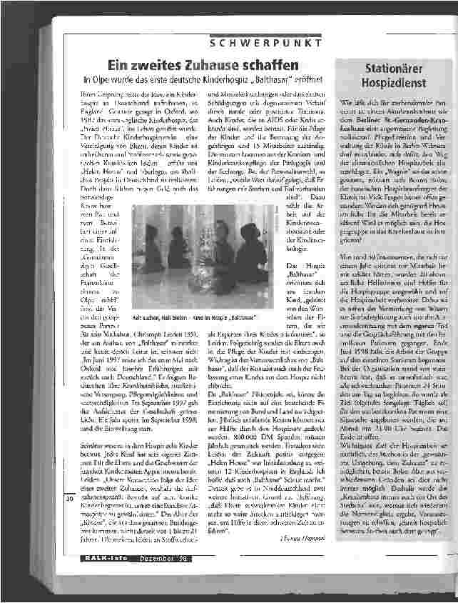 Vorschauseite 1: In Olpe wurde das erste deutsche Kinderhospiz Balthasar eröffnet