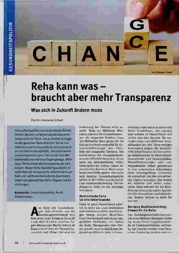 Vorschauseite 1: Reha kann was braucht aber mehr Transparenz