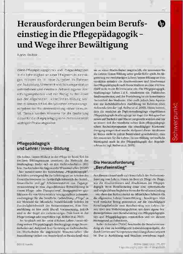 Vorschauseite 1: Herausforderungen beim Berufseinstieg in die Pflegepädagogik und Wege ihrer Bewältigung