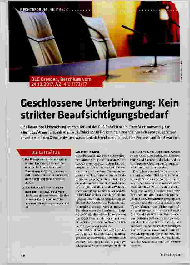 Vorschauseite 1: Geschlossene Unterbringung: Kein strikter Beaufsichtigungsbedarf