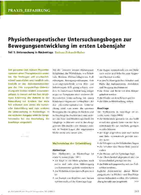 Vorschauseite 1: Physiotherapeutischer Untersuchungsbogen zur Bewegungsentwicklung im ersten Lebensjahr