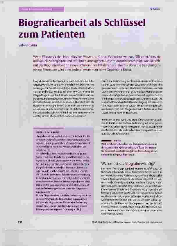 Vorschauseite 1: Biografiearbeit als Schlüssel zum Patienten
